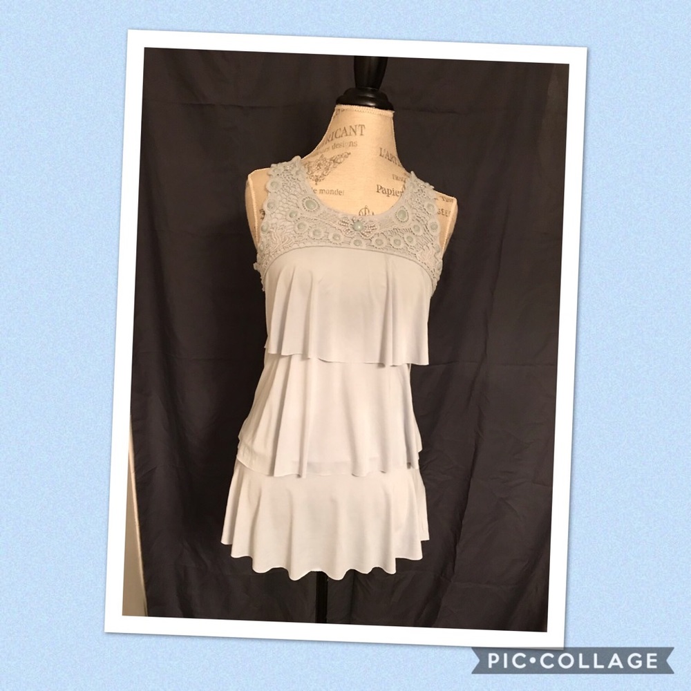 Baby Blue Blouse with Gems & Pearls